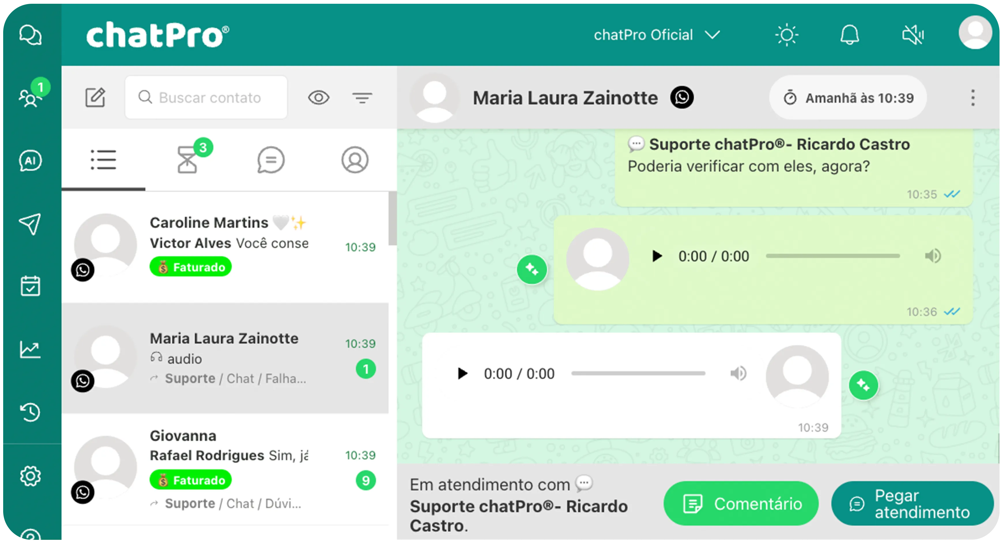 Interface do chatPro - simples de usar