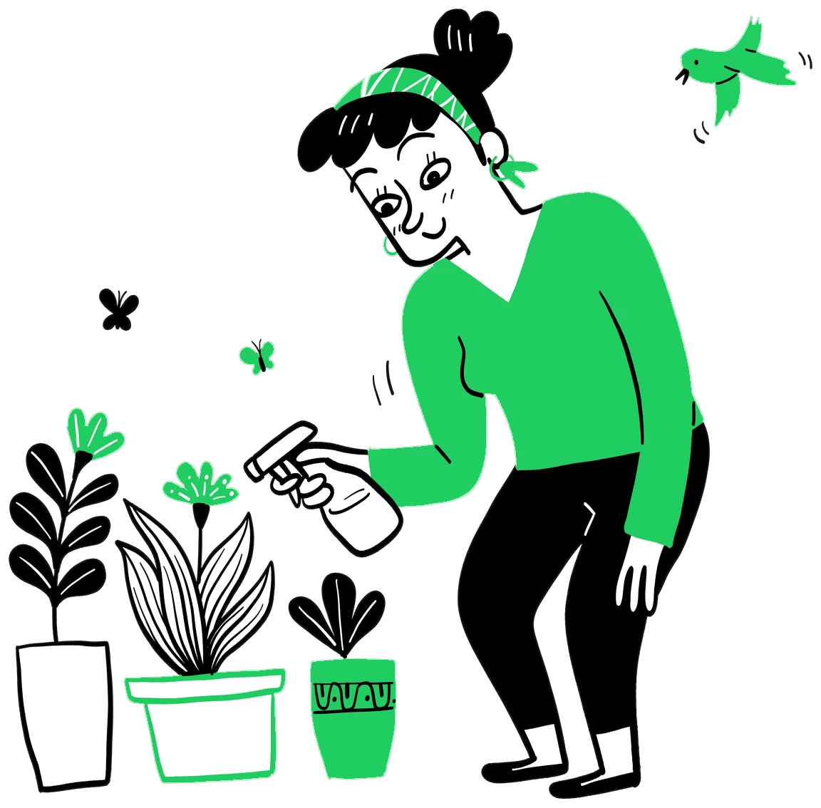 Mulher regando plantas que crescem
