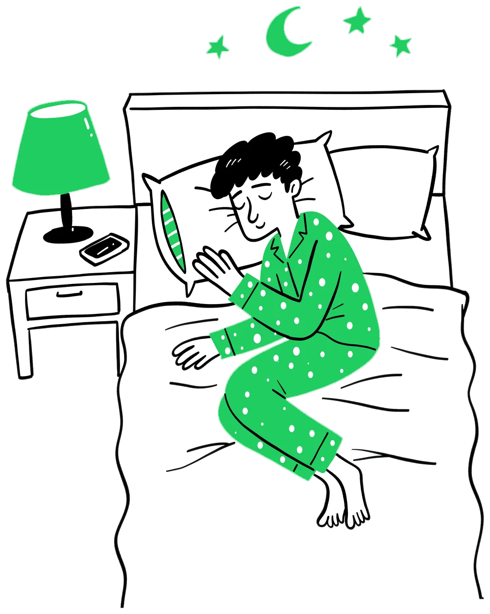 Homem dormindo enquanto o celular fica no criado-mudo